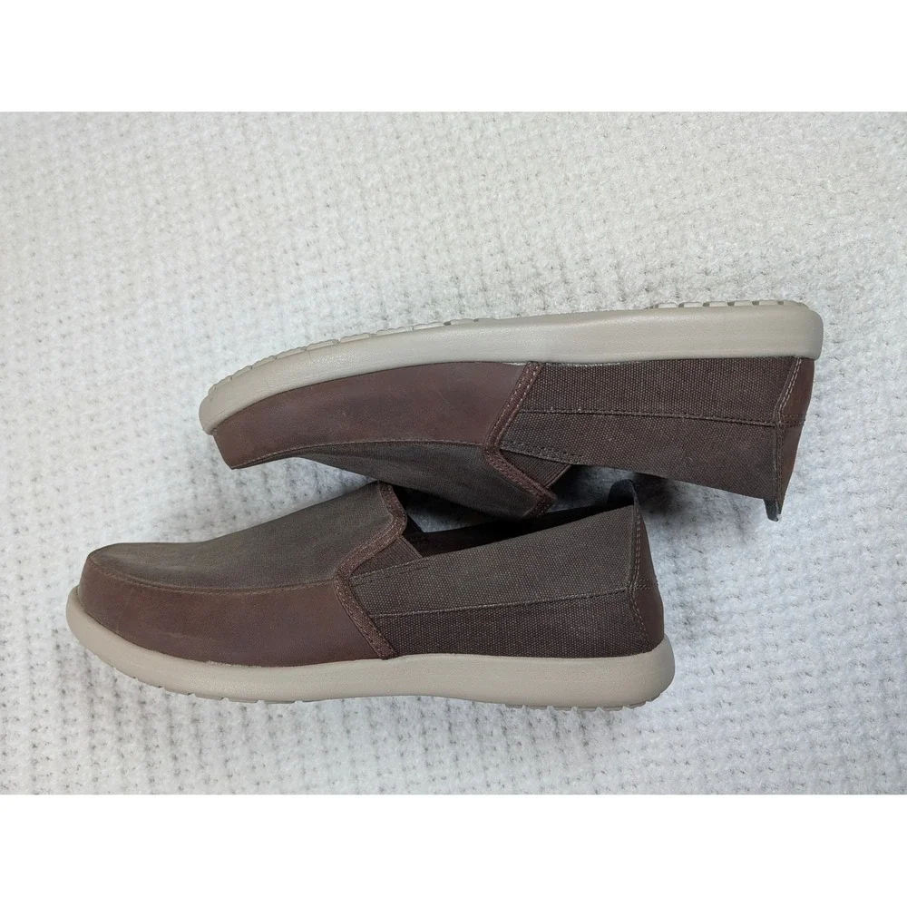 Crocs Santa Cruz 2 Luxe Mens 14 Brown Canvas Leather Loafers 204241 Slip On